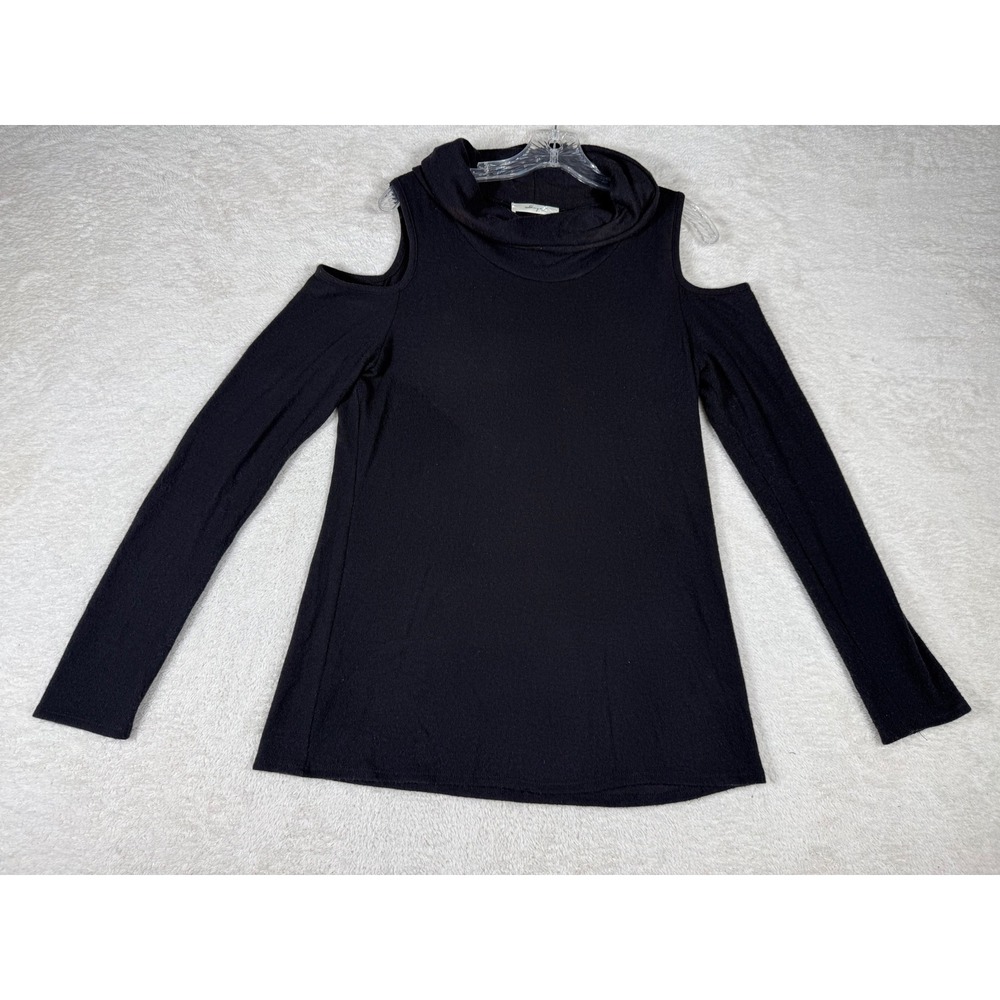 Gaze USA Cold Shoulder Top Womens Large Black Good Cowl Neck Long Sleeve T44065